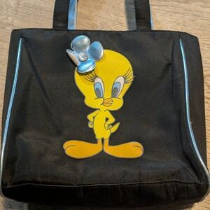 Warner Bros. Black Tote Bag with Pink & Blue Looney Tunes Tag